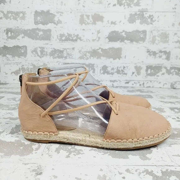 New Eileen Fisher Tan Leather Lace Up Espadrilles X115