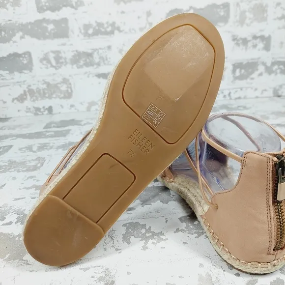 New Eileen Fisher Tan Leather Lace Up Espadrilles X115