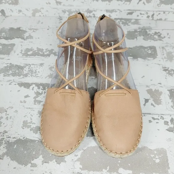 New Eileen Fisher Tan Leather Lace Up Espadrilles X115