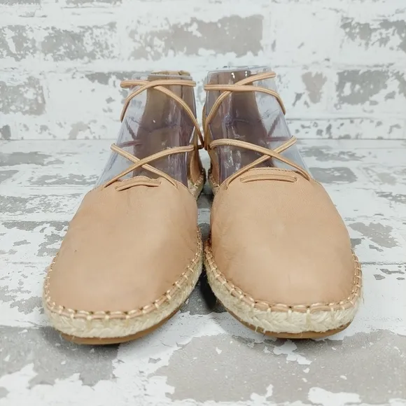 New Eileen Fisher Tan Leather Lace Up Espadrilles X115