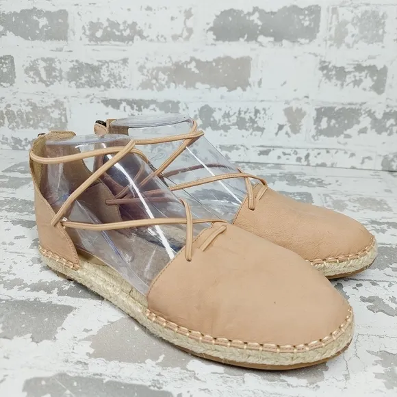 New Eileen Fisher Tan Leather Lace Up Espadrilles X115