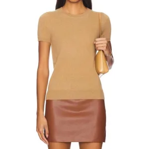 NEW ENZA COSTA cashmere short sleeves crew top in beige