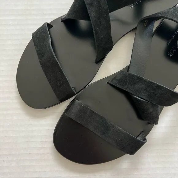 New Everlane The Modern Wrap Strappy Suede Flat Sandals in Black SZ 5.5
