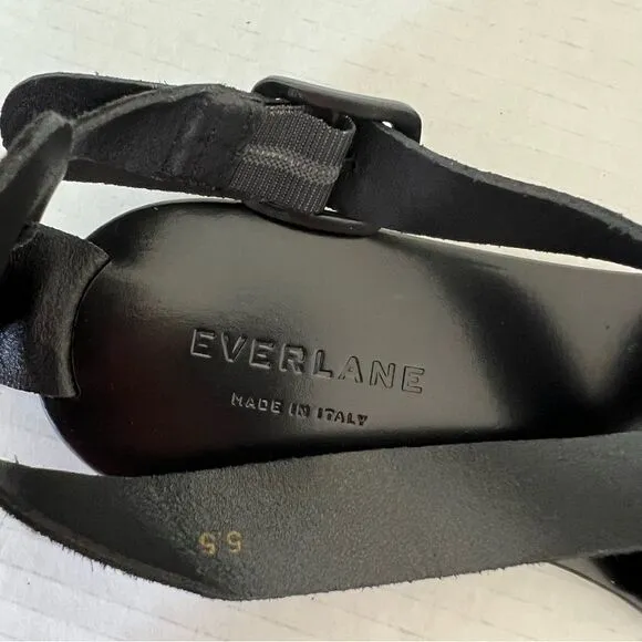 New Everlane The Modern Wrap Strappy Suede Flat Sandals in Black SZ 5.5