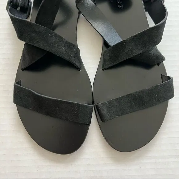 New Everlane The Modern Wrap Strappy Suede Flat Sandals in Black SZ 5.5