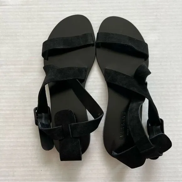 New Everlane The Modern Wrap Strappy Suede Flat Sandals in Black SZ 5.5