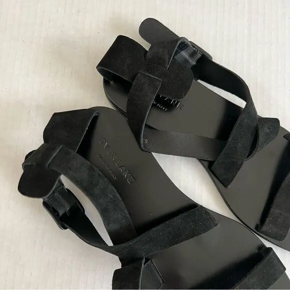 New Everlane The Modern Wrap Strappy Suede Flat Sandals in Black SZ 5.5