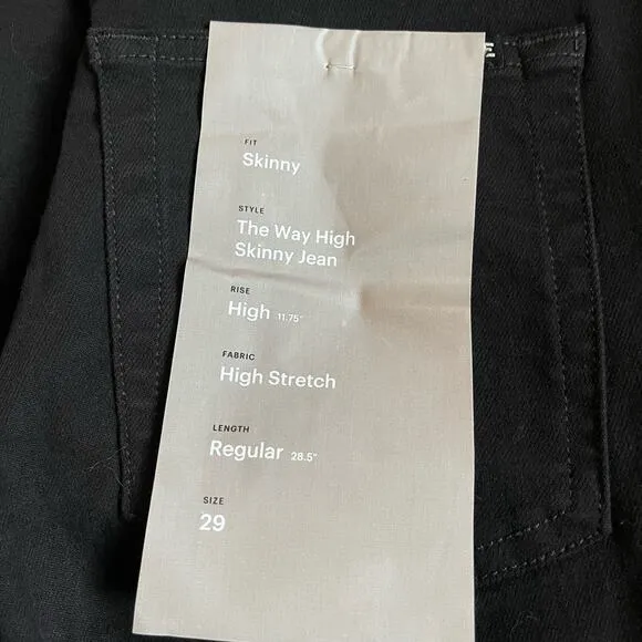 NEW Everlane The Way High Skinny Jeans in Black Size 29 Reg