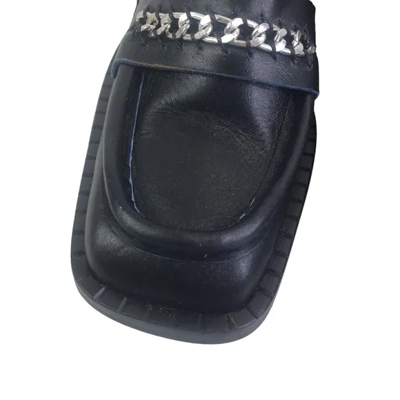 New Free People Hayden Heeled Loafers Stacked Heel Chain Detail Size 39/9