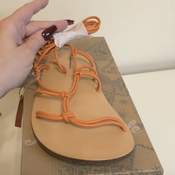 NEW Free People Women So Strappy Sandals in Sunset Orange 7.5 Vacation Festival