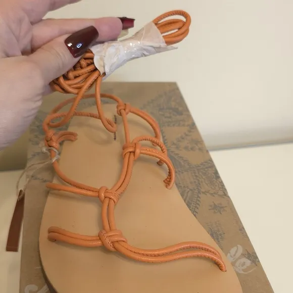 NEW Free People Women So Strappy Sandals in Sunset Orange 7.5 Vacation Festival