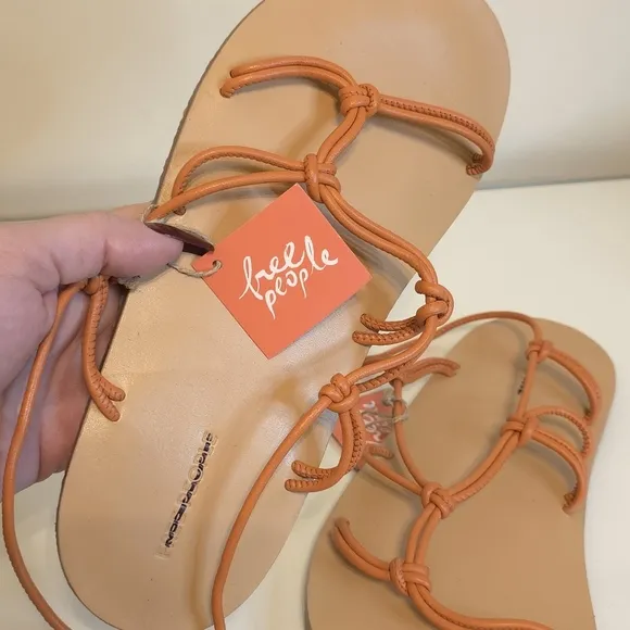 NEW Free People Women So Strappy Sandals in Sunset Orange 7.5 Vacation Festival
