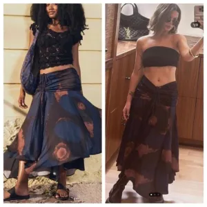 New! Free People x House of Aama starry eyes ruched midi skirt 27512