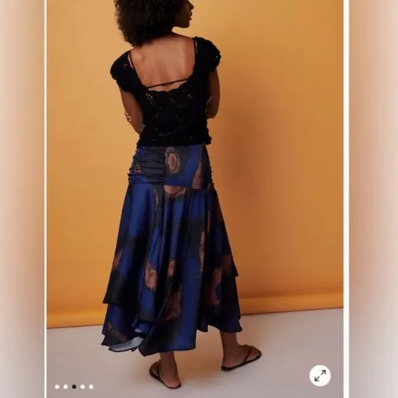 New! Free People x House of Aama starry eyes ruched midi skirt 27512