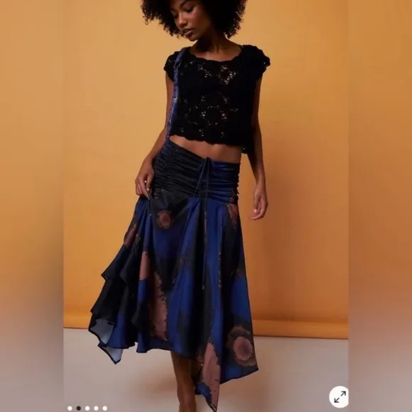 New! Free People x House of Aama starry eyes ruched midi skirt 27512