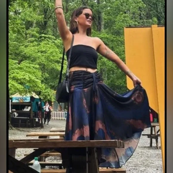 New! Free People x House of Aama starry eyes ruched midi skirt 27512