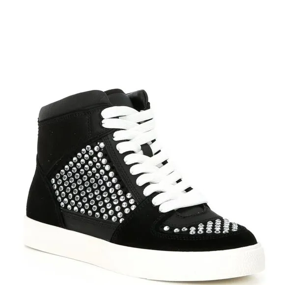 NEW Gianni Bini Evie Perforated Rhinestone High Top Sneakers in Black