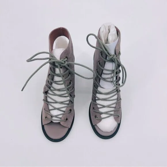 New Jeffrey Campbell x Free People Sandals Lace up Suede Taupe Size 6