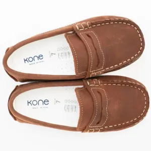 NEW KONE kid's leather loafers in distressed copper