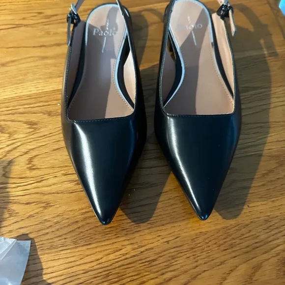 NEW Linea Paolo, black leather sling backs size 7