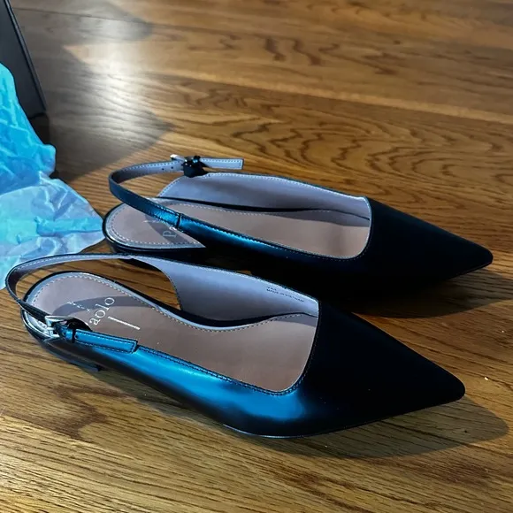 NEW Linea Paolo, black leather sling backs size 7