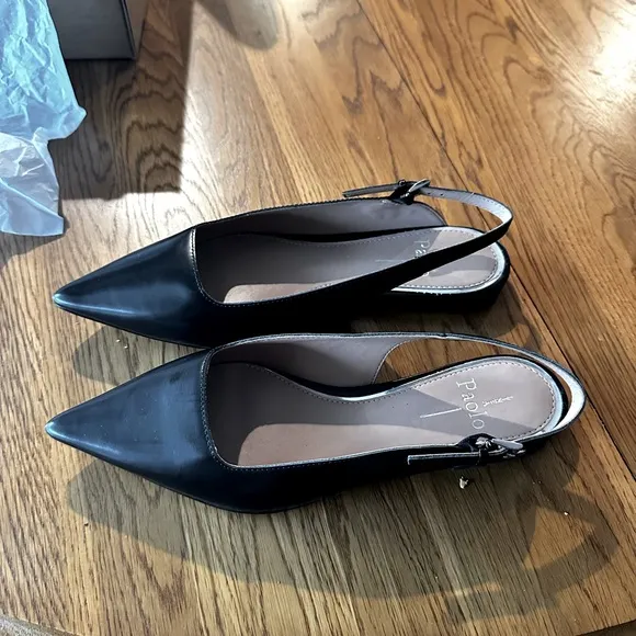 NEW Linea Paolo, black leather sling backs size 7