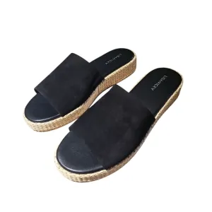 New Lisa Vicky Womens Smile Black Platform Slide Sandals Size 9.5M Shoe Chunky