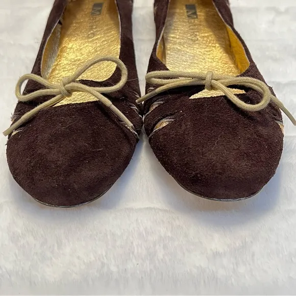 NEW Matiko Brown Suede Ballet Flats with Gold Leather Accents