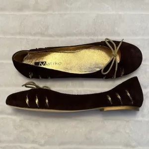 NEW Matiko Brown Suede Ballet Flats with Gold Leather Accents