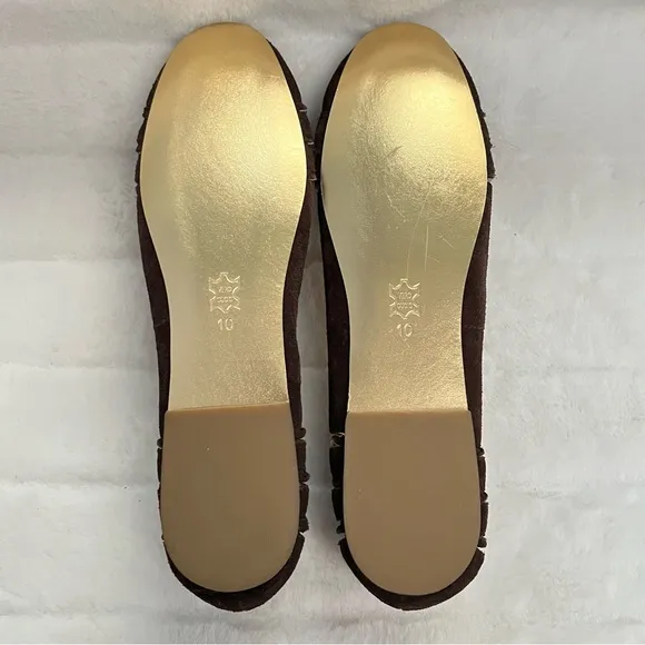 NEW Matiko Brown Suede Ballet Flats with Gold Leather Accents