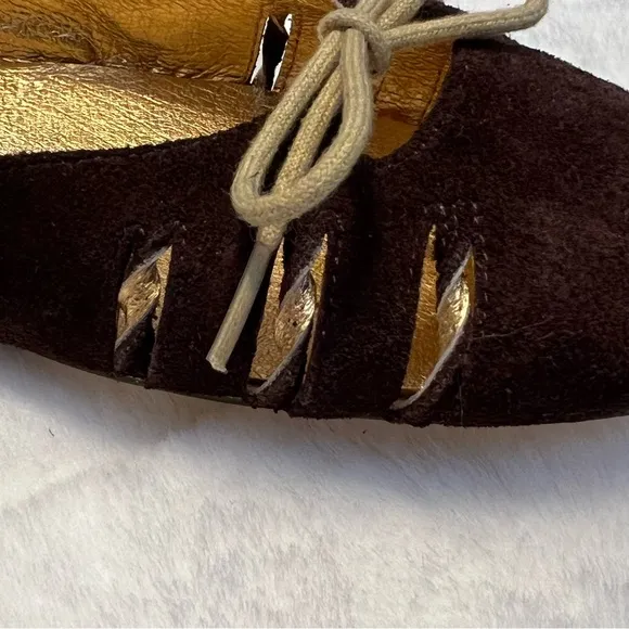 NEW Matiko Brown Suede Ballet Flats with Gold Leather Accents
