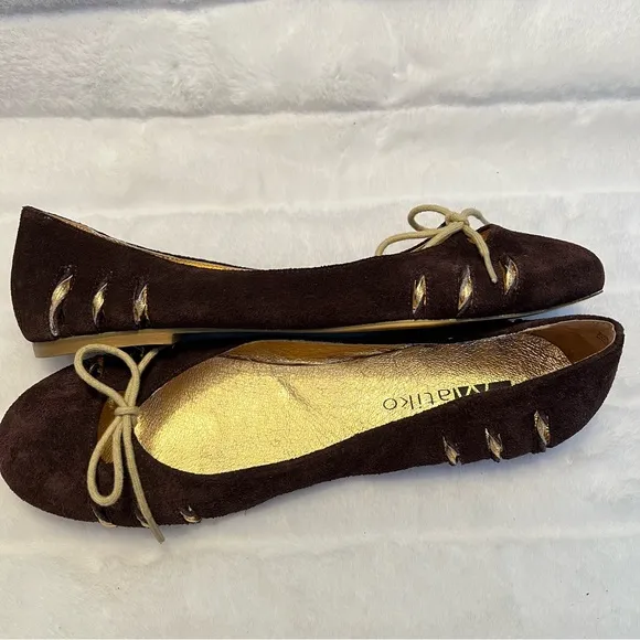 NEW Matiko Brown Suede Ballet Flats with Gold Leather Accents