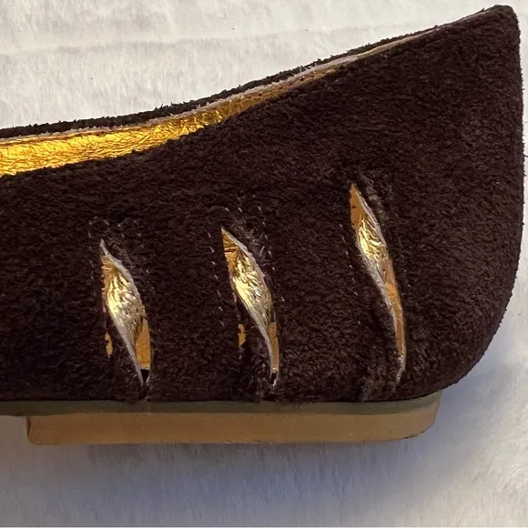 NEW Matiko Brown Suede Ballet Flats with Gold Leather Accents