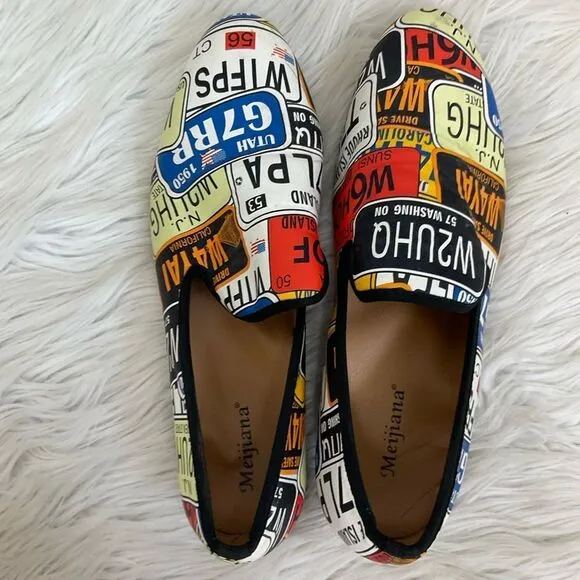 NEW Meijiana multi color License Plate Print Slip On Loaders 10