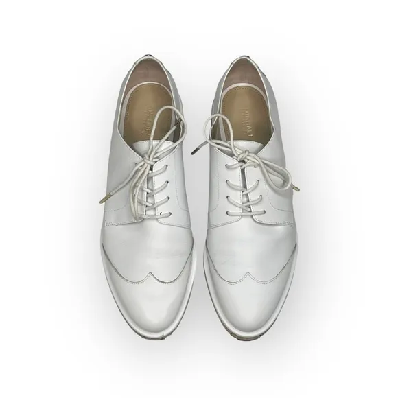 new MICHAEL Kors ❁ Zane Leather Wingtip Cork Platform Espadrilles ❁ Optic White