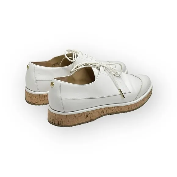 new MICHAEL Kors ❁ Zane Leather Wingtip Cork Platform Espadrilles ❁ Optic White