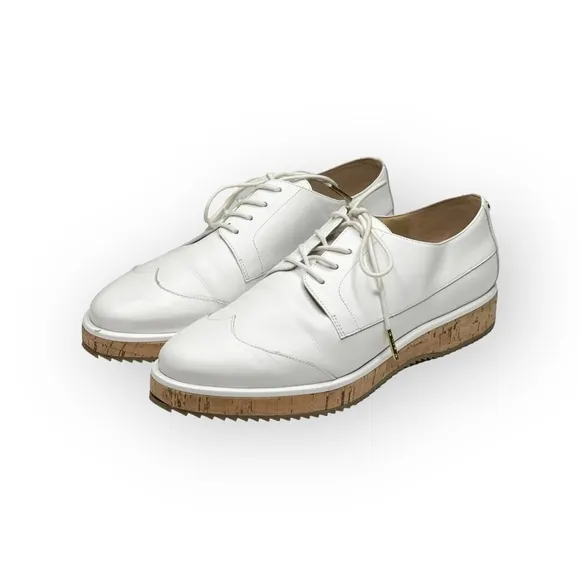 new MICHAEL Kors ❁ Zane Leather Wingtip Cork Platform Espadrilles ❁ Optic White