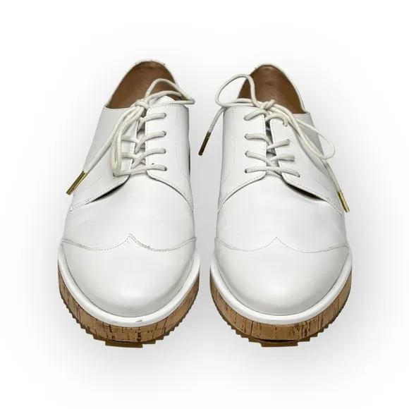 new MICHAEL Kors ❁ Zane Leather Wingtip Cork Platform Espadrilles ❁ Optic White
