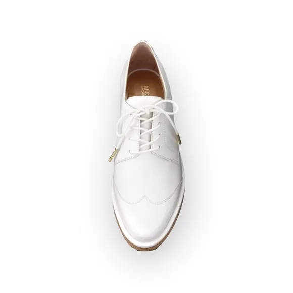 new MICHAEL Kors ❁ Zane Leather Wingtip Cork Platform Espadrilles ❁ Optic White