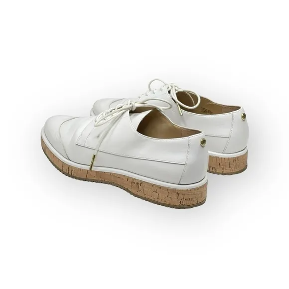 new MICHAEL Kors ❁ Zane Leather Wingtip Cork Platform Espadrilles ❁ Optic White