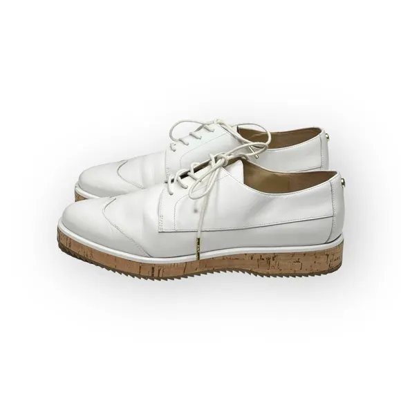 new MICHAEL Kors ❁ Zane Leather Wingtip Cork Platform Espadrilles ❁ Optic White