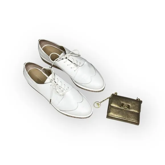 new MICHAEL Kors ❁ Zane Leather Wingtip Cork Platform Espadrilles ❁ Optic White