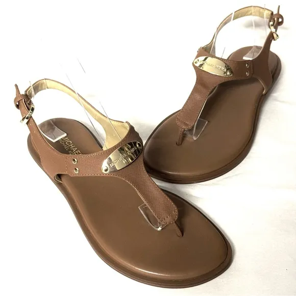 NEW Michael Michael Kors Brown MK Plate Flat Thong Sandals 5.5