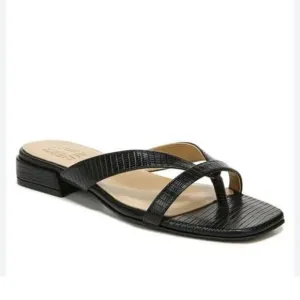 New NATURALIZER Precious Leather like Thong Slide flat black Sandals size 10
