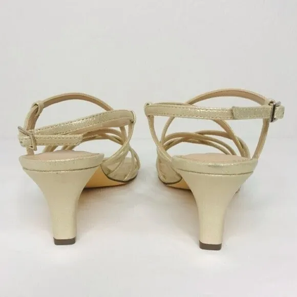 New! Nina Neptune Evening Reflective Suedette Platino Kitten Heel Formal Sandals
