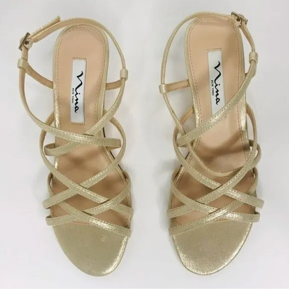 New! Nina Neptune Evening Reflective Suedette Platino Kitten Heel Formal Sandals