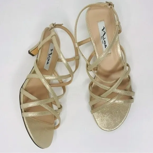 New! Nina Neptune Evening Reflective Suedette Platino Kitten Heel Formal Sandals