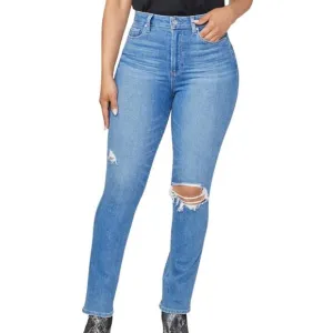 NEW PAIGE accent straight leg jeans in heartbreaker destructed