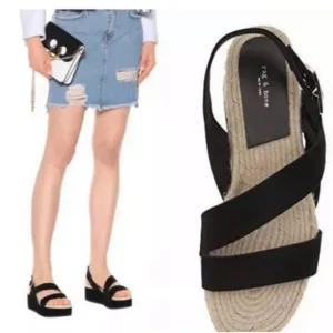 NEW! Rag &amp; Bone Megan Black Suede Leather Espadrilles Sandals  Platform Size 6.5