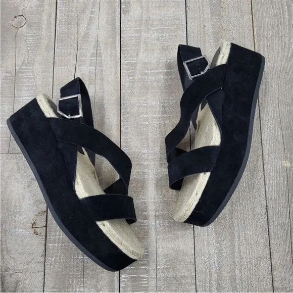 NEW! Rag &amp; Bone Megan Black Suede Leather Espadrilles Sandals  Platform Size 6.5